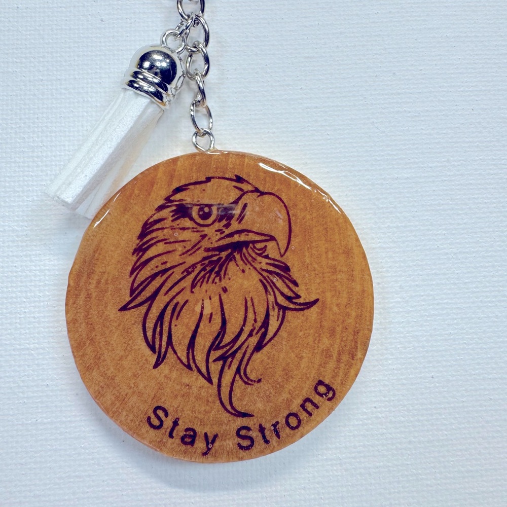Round Wooden Keychain with Eagle Design